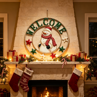 Panneaux muraux en métal vintage faits à la main, motif Bonhomme de neige, couronne de bienvenue, étoiles, en fer durable, pour décoration de Noël de porche d'entrée