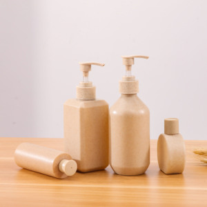 Bouteilles à pompe en paille de blé écologiques de 100 ml à 500 ml avec bouchon rabattable, biodégradables, pour le lavage corporel, le shampoing, les cosmétiques, l'emballage de produits de beauté - Product Image 2