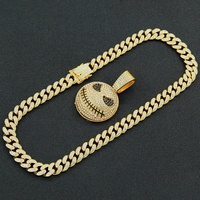 Chaîne cubaine dorée, bijoux Grimace, hip-hop, alliage et strass CZ, collier avec pendentif visage amusant