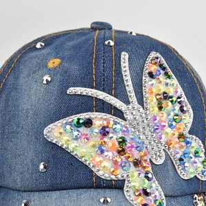 Fabricante Washed Dad Hat Bling Washed Denim Gorra de béisbol al aire libre Ajustable 6-Panel Denim Gorra de béisbol con diamantes de imitación - Product Image 4