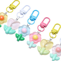Gantungan Kunci Carabiner Bunga Tulip Transparan Berwarna Logam Resin Plastik Desain Kartun Cetak UV Modis DIY