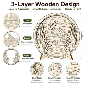 Kit <span class=keywords><strong>de</strong></span> peinture sur bois OCHOICE OEM DIY, motif montagne et <span class=keywords><strong>tulipe</strong></span>, art en bois découpé au laser personnalisé, ensemble d'art en bois à 3 couches, décoration murale pour la maison, cadeau - Product Image 4