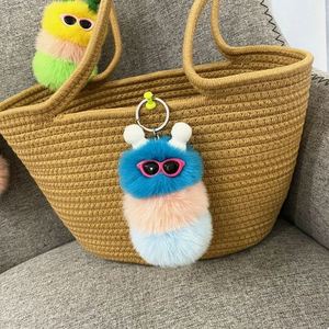 New Cute Caterpillar Keychain Cartoon Plush Doll Bag Pendant Creative Car <b>Key</b> <b>Chain</b> Small Gift Bag Decoration - Product Image 3