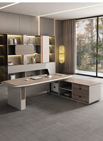 Bureau de direction de luxe haut de gamme avec armoire latérale, design de bureau informatique, bureau en bois