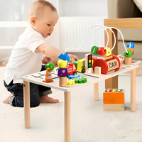 Table d'activités en bois avec circuit de circulation urbaine, labyrinthe de perles et piste de véhicules, pour jeu d'imitation et développement moteur précoce, jouet pour enfants de 1 à 3 ans