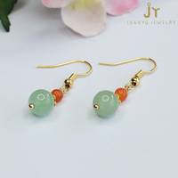 Pendientes de piedra natural de cobre chapado en oro Pendientes de gota de jade verde de piedra preciosa Pendientes de piedra de Aventurina de joyería