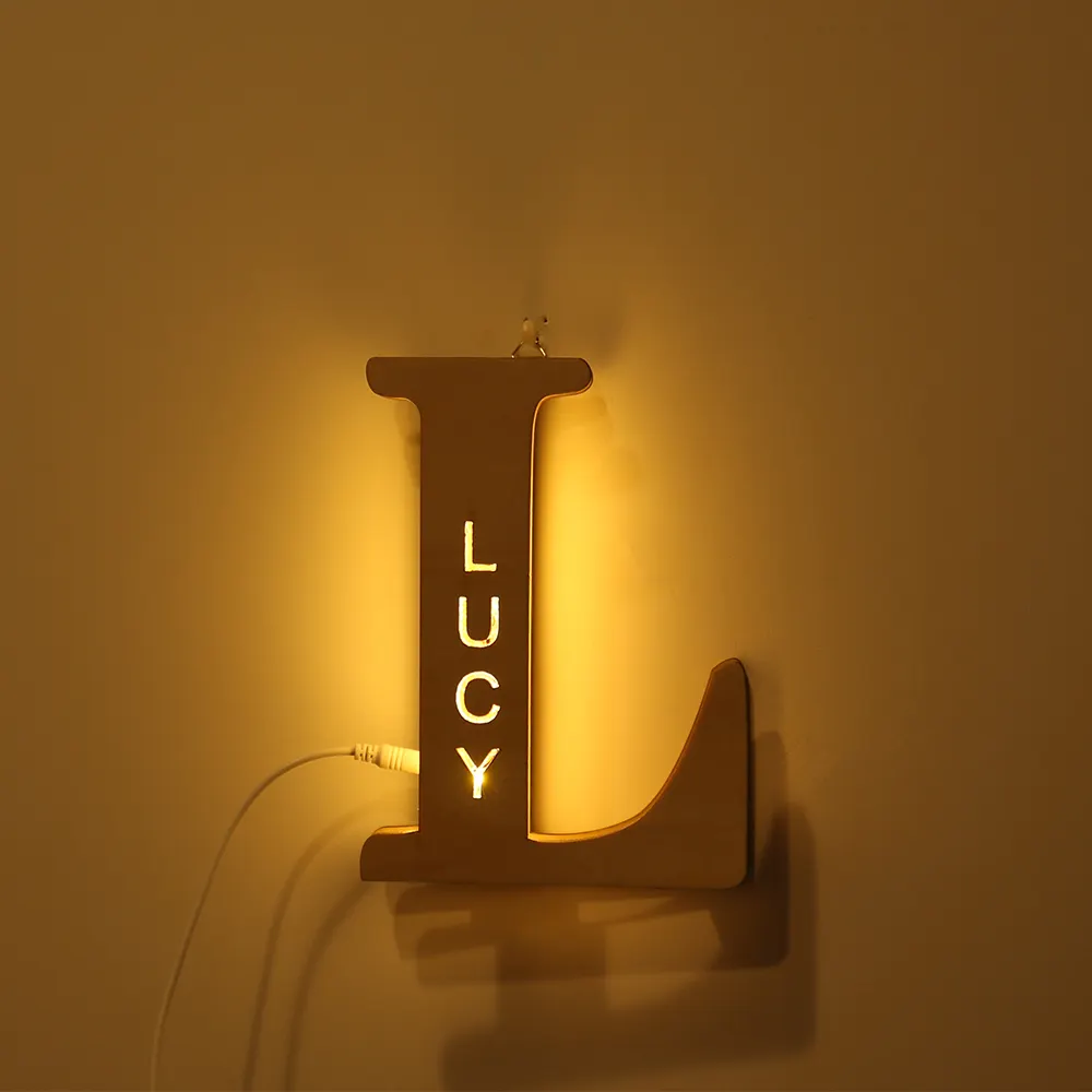 Personalized A-Z 26 Alphabet Wooden Night Light Customized Name Led Night Light For Bedroom Decoration