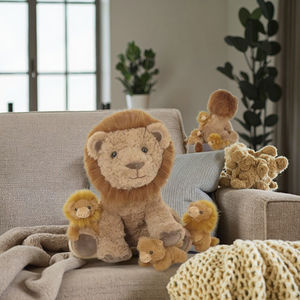 MorisMos Set di animali di peluche leone madre 3 leoni con cerniera posteriore animale selvatico giocattolo per bambini ragazzi ragazze per PP maglia di cotone - Product Image 3