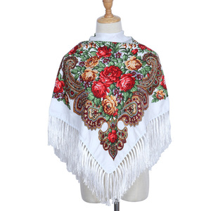 Écharpe russe pour femmes, <span class=keywords><strong>foulard</strong></span> <span class=keywords><strong>carré</strong></span> à imprimé floral, <span class=keywords><strong>foulard</strong></span> ethnique pour filles, babouchka, écharpes élégantes 90*90cm - Product Image 2