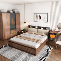 Lit double queen en bois avec rangement, design moderne, interface USB fonctionnelle, mobilier de chambre à coucher de luxe