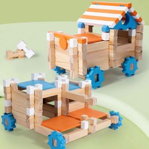 Ensemble de construction polyvalent DIY : Planches de construction, jouet de construction comprenant 114 blocs en bois, jouet éducatif STEM - Product Image 6