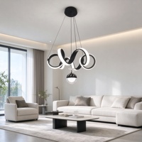 Lustre LED Spirale Infinie en Aluminium Noir 75W 3 CCT, Suspension 50cm 110V/220V CE RoHS pour Salle à Manger et Salon
