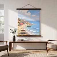 Gantungan Poster Magnetik Kayu Solid Custom 21-61cm Warna Walnut Modern Minimalis DIY Bingkai Gulung Gantung Dinding untuk Kanvas Seni Dekorasi