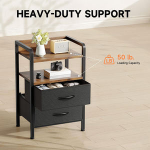 Mesita de Noche <span class=keywords><strong>con</strong></span> Estantes de Almacenamiento, Mueble Pequeño <span class=keywords><strong>con</strong></span> 2 Cajones, Mesita de Noche Sencilla y Moderna - Product Image 3