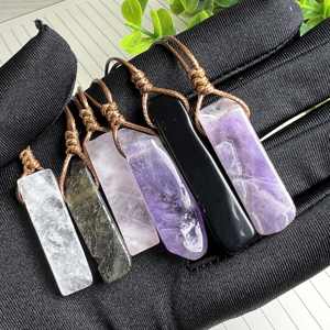 Kalung liontin rantai batu kristal, grosir kalung Amethyst Rose Quartz Aksesori liontin Sweater - Product Image 5