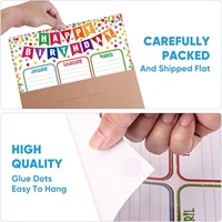 Affiche de calendrier d'anniversaire pour la salle de classe - Affiche d'anniversaire joyeux anniversaire avec confettis, calendrier bohème réutilisable, laminé, pour la salle de classe