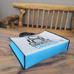 Sac de courses personnalisé en non-tissé avec ceinture tissée, motifs promotionnels cousus à la main - Product Image 2