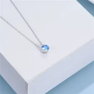 Wholesale OEM/ODM Custom 18inches O Chain 925 Sterling Silver Blue Crystal Necklace