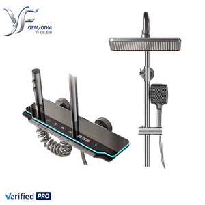 Système de douche numérique intelligent YF 2026 gris bronze moderne avec <span class=keywords><strong>LED</strong></span>, ensemble de douche thermostatique en laiton à touches piano et effet pluie, avec étagère de rangement - Product Image 1