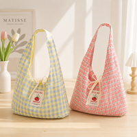 Grosir Tas Tote Fashion Motif Kotak-kotak Tas Kanvas Pelajar Tas Tote Kapasitas Besar Tas Belanja Tas Makan Siang Praktis