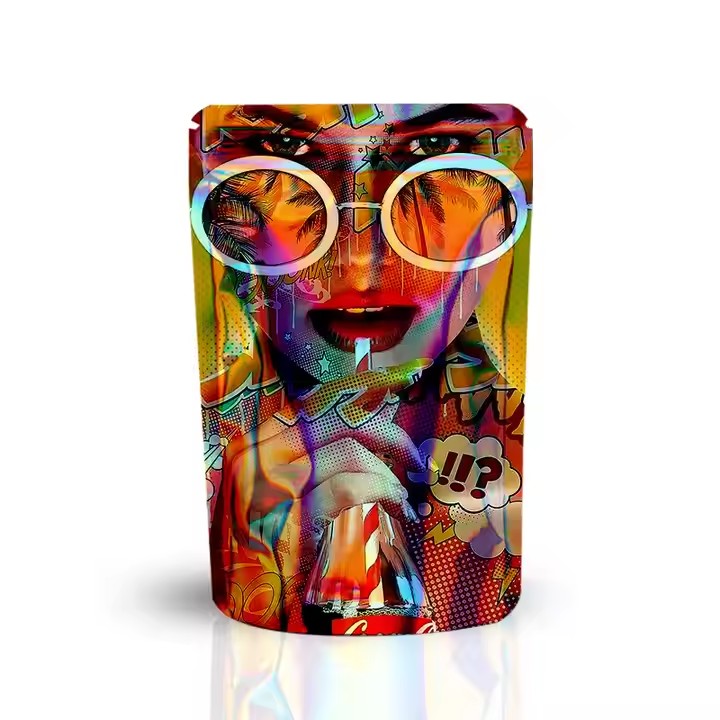 Custom Printed 3.5g Mylar Bags Aluminum Foil Food Candy Tobacco Packaging Bag Holographic Smell Proof Bag