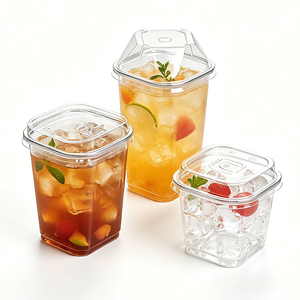 Bicchieri in PET Monoparete Quadrati con Logo Personalizzato e Coperchi, Usa e Getta per Caffè, Bubble Tea, Frullati, Grado Alimentare 10oz-24oz - Product Image 5