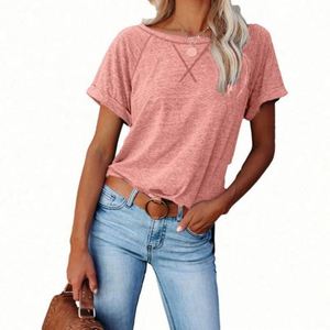 2023 Summer New Women's Solid Short Sleeve T-<b>Shirt</b> Office Lady Tops Retro Simple Round Neck Pullover Camiseta De Mujer - Product Image 6