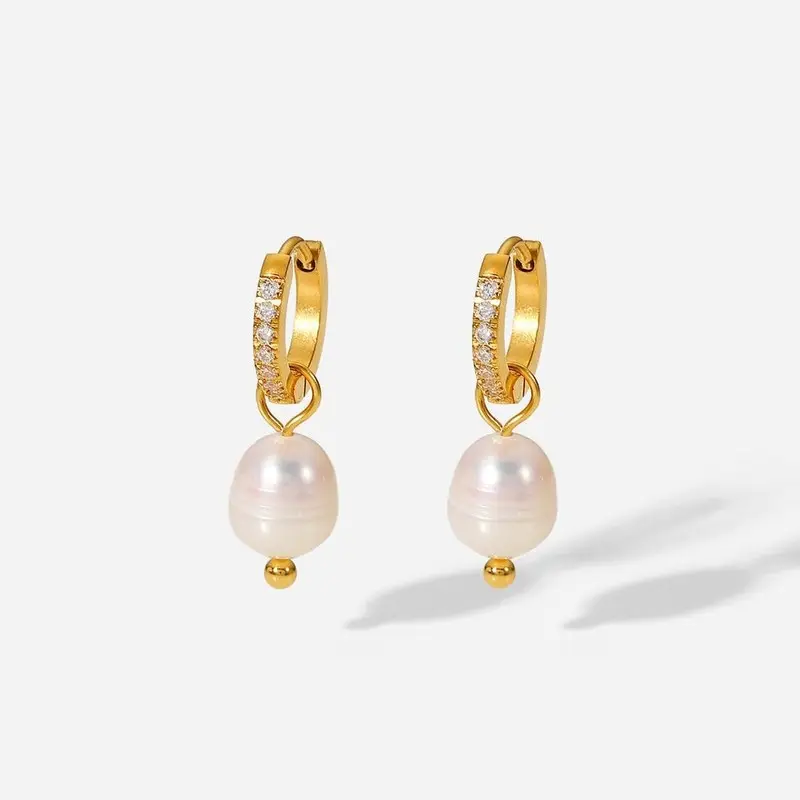 Hot selling 925 Silver Post Premium Genuine Gold Plated Micropaved Zircon Pearl Stud Earrings