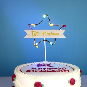 新设计的生日快乐婚礼派对纸公主明星形状蛋糕顶部闪光与led灯