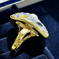 Bague élégante pour femme, style cœur, perle d'eau douce incrustée, pierres de couleur tourmaline, alliage, bague réglable, cadeau de la Saint-Valentin