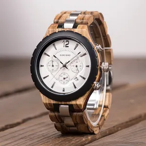 Brand Men Watch Wood Chronograph Quartz Watches Men Wrist Bracelet Customized Logo OEM Gift for Father