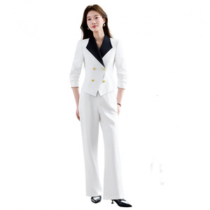 Women's Suit <b>Set</b> White Black Two Piece <b>Office</b> Lady Three Quarter Sleeve Anti Wrinkle Business Daily Wear - Product Image 5
