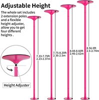 Barra de Baile de 7.5 a 9 Pies sin Taladro para el Hogar, Barra de Ejercicio de Acero Inoxidable, Silicona Morada para Pole Dance