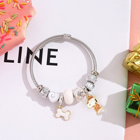 Bracelet ouvert réglable en acier inoxydable plaqué PVD, anti-allergie, étanche, avec motif Snoopy mignon en cristal, pour femmes, B156T