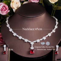 Parure de bijoux délicate plaquée or blanc avec zircone cubique rouge étincelante pour femme, collier et boucles d'oreilles de mariée pour bal de promo et mariage