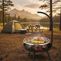 Barbecue suspendu sur trépied 2-en-1 au charbon de bois, réglable, robuste, écologique, pour cuisson extérieure sur feu de camp, support de cuisson, foyer