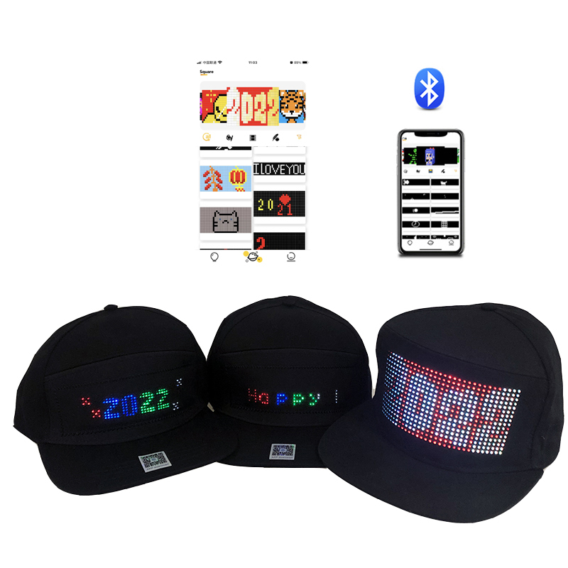 Casquette LED Programmable WLDOCA - Chapeau Baseball Bluetooth RGB Avec Écran Défilant Pour Texte, Images Et Animations - Idéal Fêtes, Bars Et Boîtes De Nuit