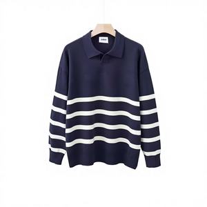 Nouveau <span class=keywords><strong>pull</strong></span> à col rayé pour homme, mode confortable, col en V, tricot contrasté, design rétro décontracté, automne, polyester - Product Image 1