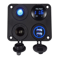 Adaptateur de prise de chargeur de voiture 4 en 1 étanche à double port avec voltmètre et interrupteur marche-arrêt pour moto, bateau, camping-car, VTT