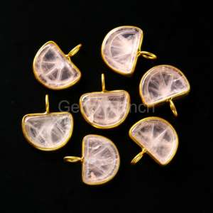 Charmes en quartz rose naturel sculptés en forme de fruit orange, pendentif en pierre précieuse en quartz plaqué or, 14x10 mm, bijoux en cristal de guérison à bas prix - Product Image 6