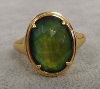 Bague d'humeur ovale facettée personnalisable à changement de couleur lumineux et sensible à la température pour femme, en argent sterling 925