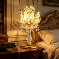 Lampe de table moderne de luxe en cristal de lotus, lampe de bureau LED en métal doré avec gouttes de cristal pour villa, bibliothèque, hall d'hôtel