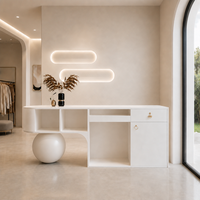 Comptoir de réception incurvé moderne avec éclairage LED, comptoir d'accueil blanc de luxe avec base sphérique pour salon et bureau