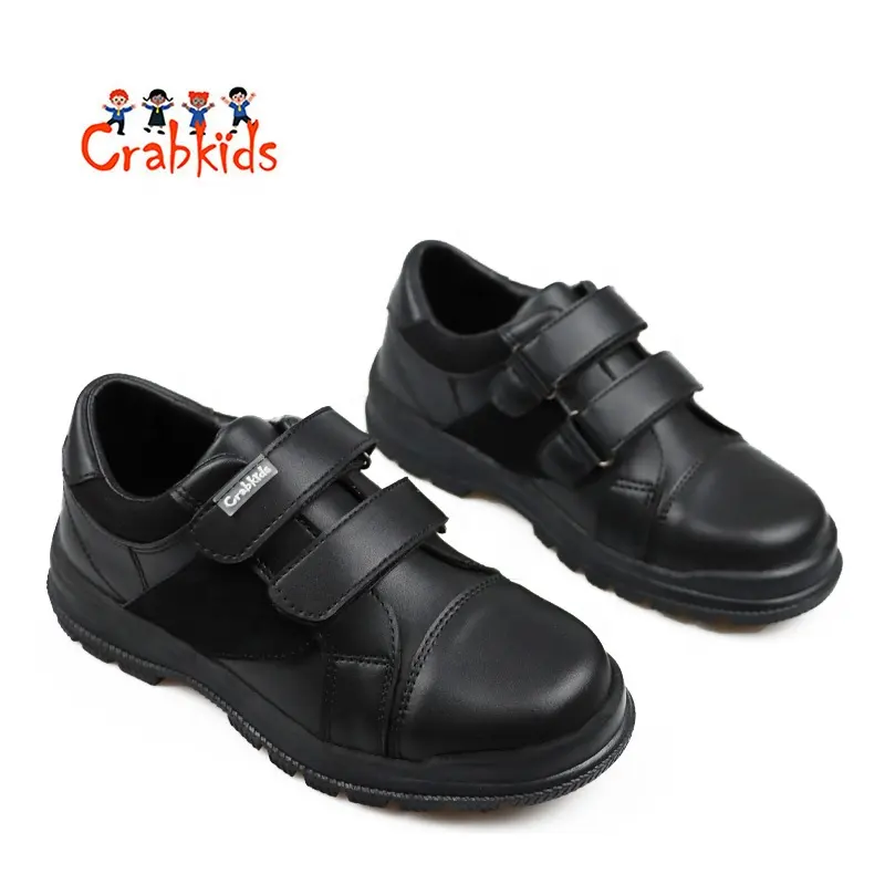Crabkids stok mevcut üstün konfor ve destek çocuklar için siyah saf deri spor ayakkabı
