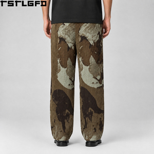 Pantalones Plisados de Camuflaje Personalizados para Hombre, Color Marrón Crema, Estampado de Tonos Tierra, Pierna Recta, Cintura Elástica, Estilo Urbano Y2K, Venta al Por Mayor - Product Image 2