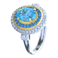Bague en argent sterling 925 plaqué rhodium et or, sertie d'un topaze bleu suisse naturel taille ovale, pour femme, idéale pour le quotidien, vente en gros usine