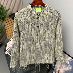 Cárdigan Retro Nostálgico de Punto con Volantes para Hombre, Logotipo Frontal, Otoño, Nuevo, Refinado, de Alta Gama, con un Solo Botón, 100% Poliéster - Product Image 3