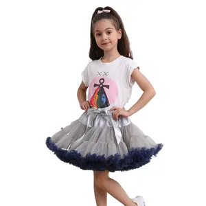 סיטונאי ילדי של פרימיום אפור טוטו pettiskirts חצאית עם rabbion טול לפרוע חצאית עבור בנות