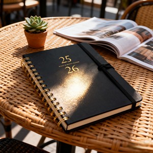 Agenda Diaria Personalizable 2025, Tapa Dura, A5, Cuaderno de Planificación Semanal con Correa de Cuero y Espiral - Product Image 2