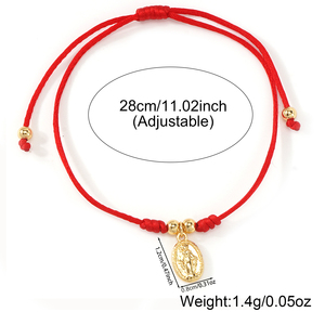 Bracelet en corde rouge « Faites un vœu » Go2boho avec pendentif médaille de la Vierge <span class=keywords><strong>Marie</strong></span> en or, bracelet d'amitié réglable, cadeau religieux pour un anniversaire - Product Image 6